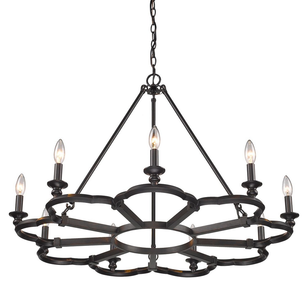 Golden Lighting-5926-9 ABZ-Saxon - Large Chandelier 9 Light Steel in Medieval-Revival style - 23 Inches high by 34.75 Inches wide   Aged Bronze Finish